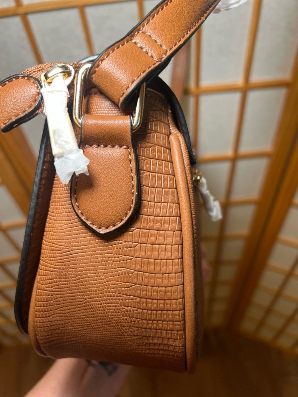 Alyssa Brown Crossbody Bag Vegan Leather Saddle Purse Textured Flap NWT - Picture 5 of 16